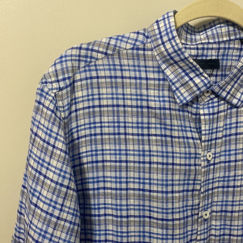 NWOT! Zachary Prell Linen Plaid Button Up - Picture 2 of 7
